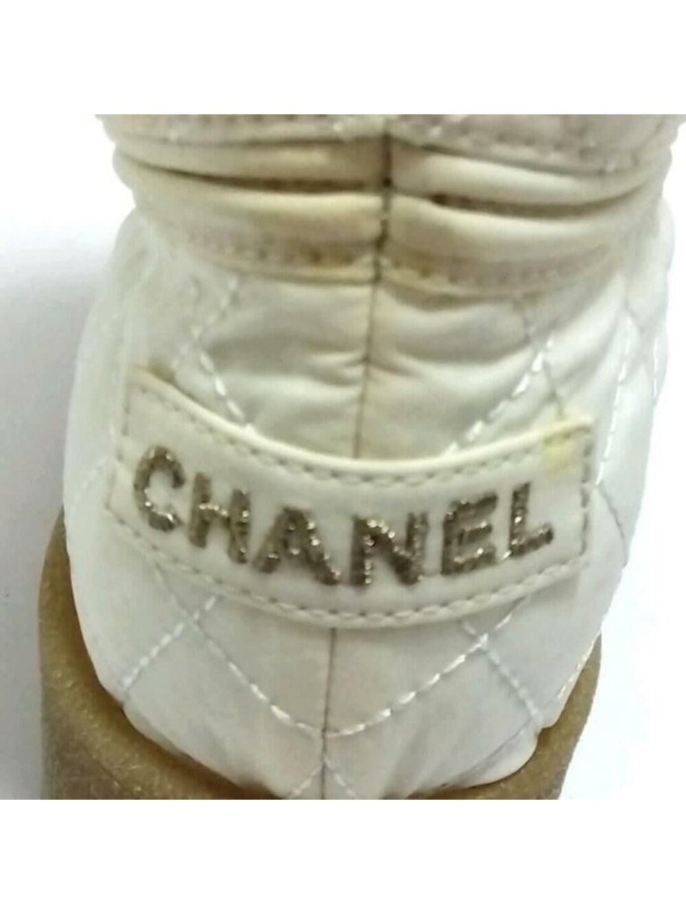 Chanel Quilted Leather Fur Boots Shoes White Gold CC Logo 37 - Picture 5 of 6